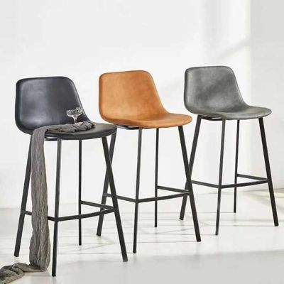 Beli Cafe PU Kulit Bangku Bar Desain Retro Bar Tinggi Bangku Oranye Hitam pembuatan online