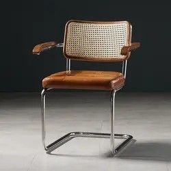 Kursi Makan Kafe Mid Century Cane dengan Kerangka Baja Rinsing